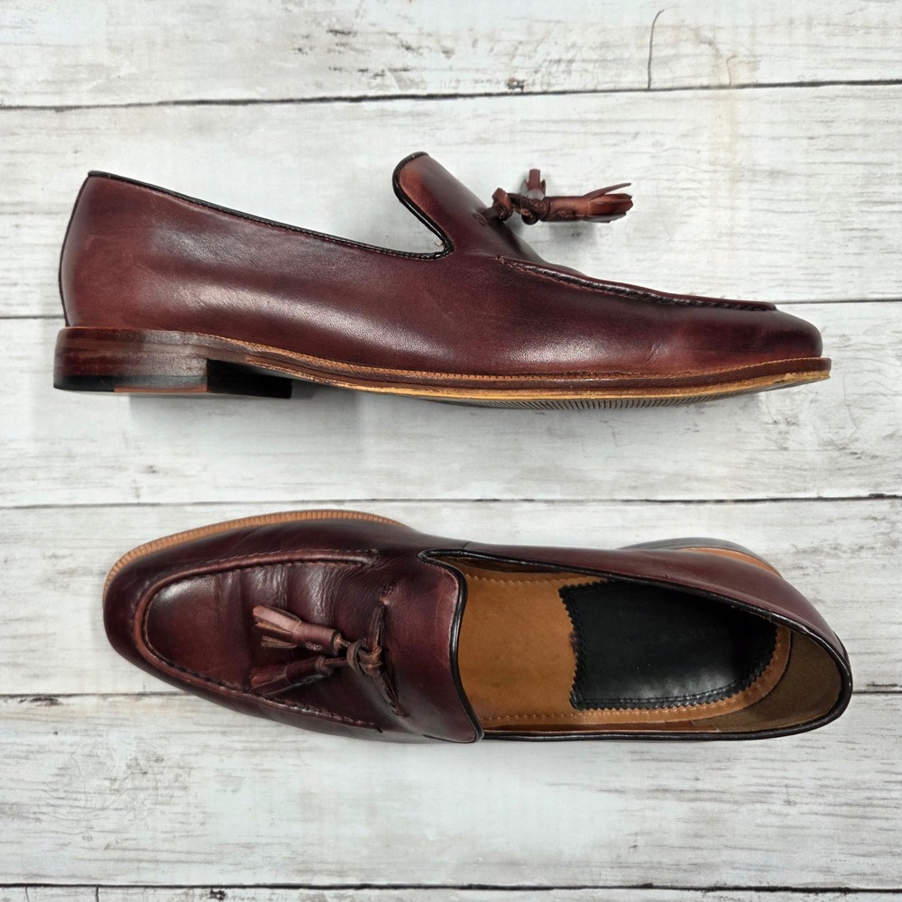 Blake McKay Tassel Loafers Men 9.5 Burgundy Leather Handcrafted T8 Slip On Shoes